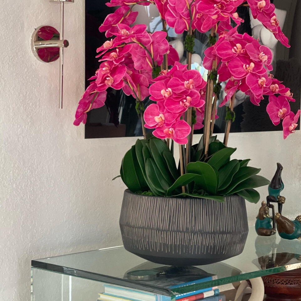 Bol Java avec orchidées Phalaenopsis roses