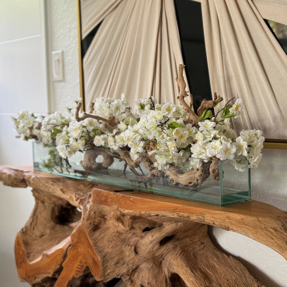 Pot de fleurs en verre Casa Moderna avec fleurs de cerisier