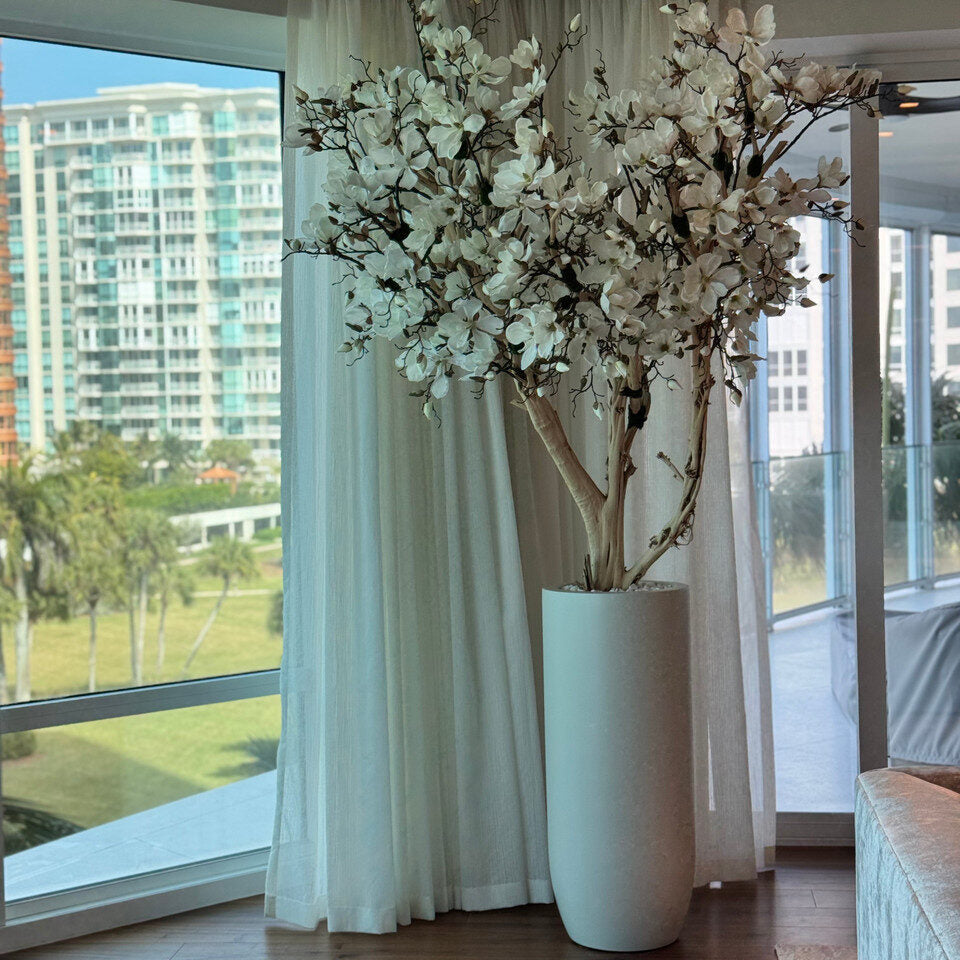 Magnolia blanc de 2,4 m dans un pot St. Tropez beige mat
