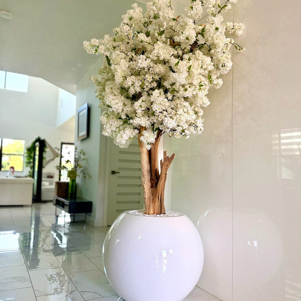 Globe blanc brillant avec cerisier en fleurs personnalisé