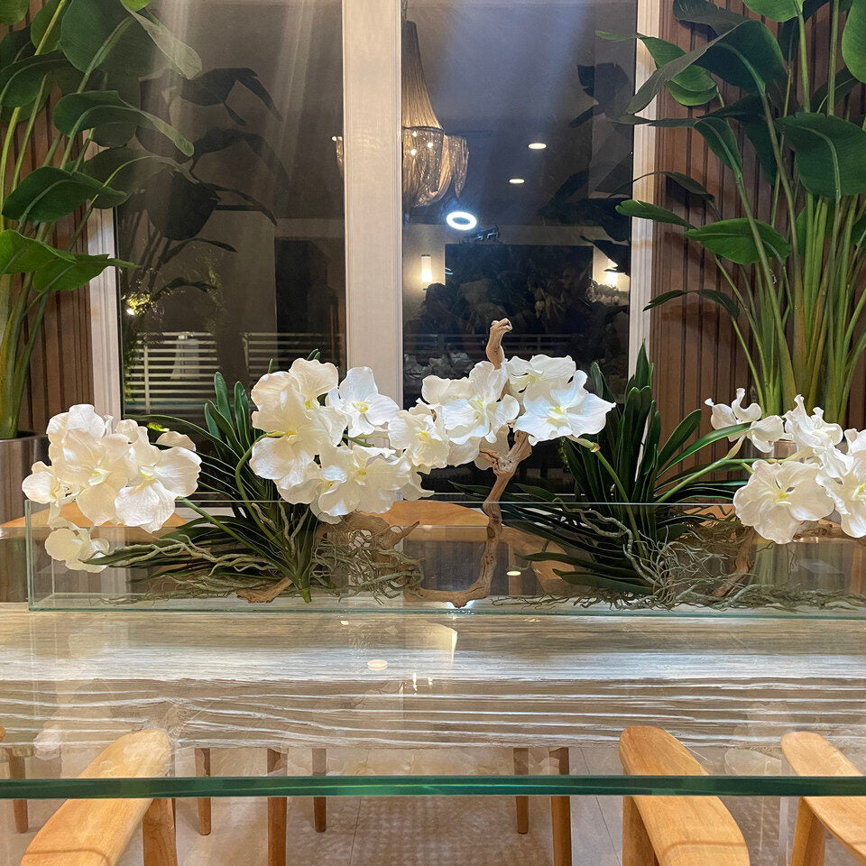 36″ Slim Casa Moderna avec orchidées Vanda blanches.