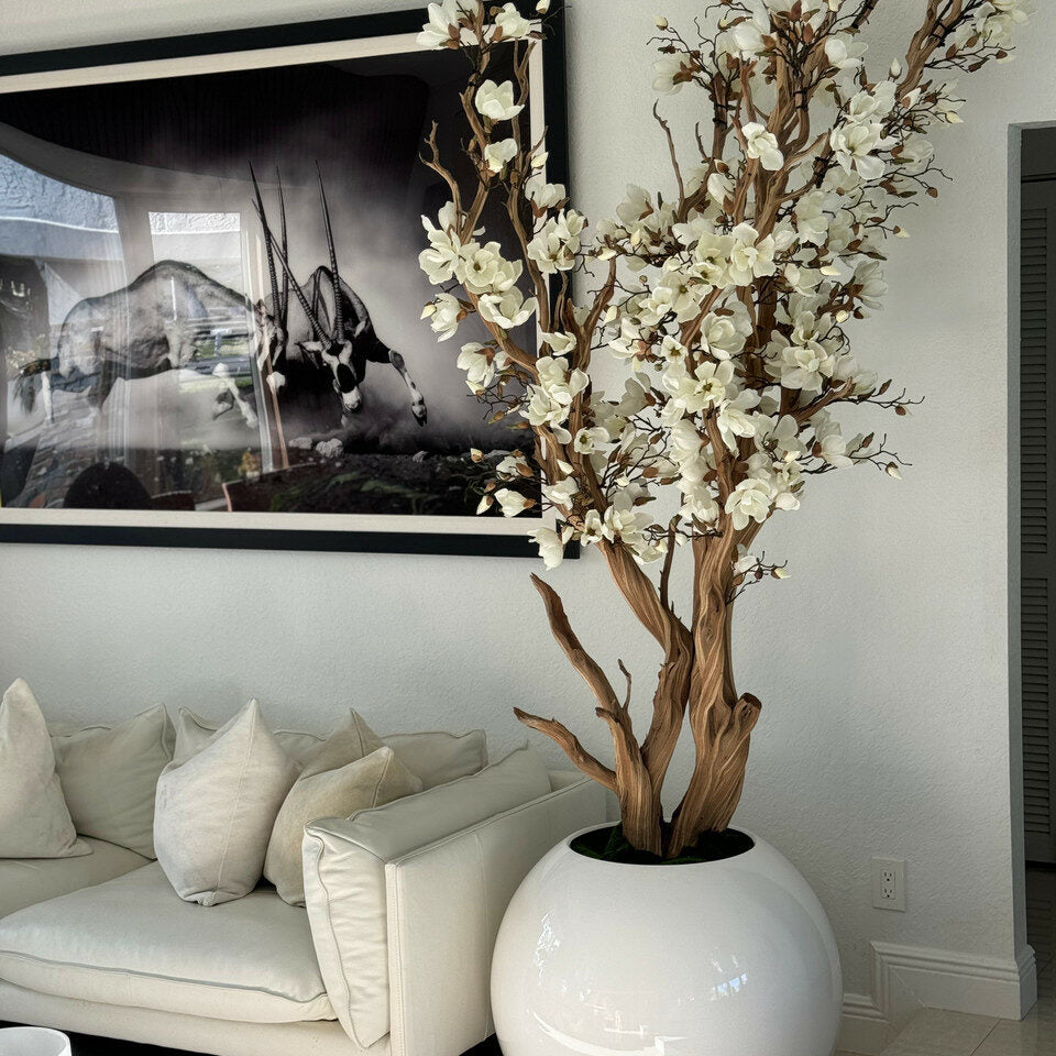Globe blanc brillant avec cerisier en fleurs sur mesure