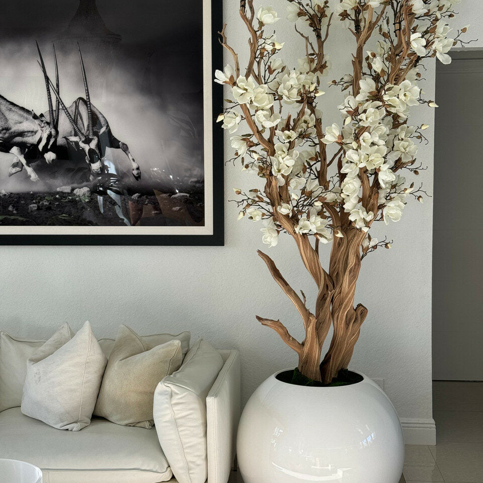 Globe blanc brillant avec cerisier en fleurs sur mesure