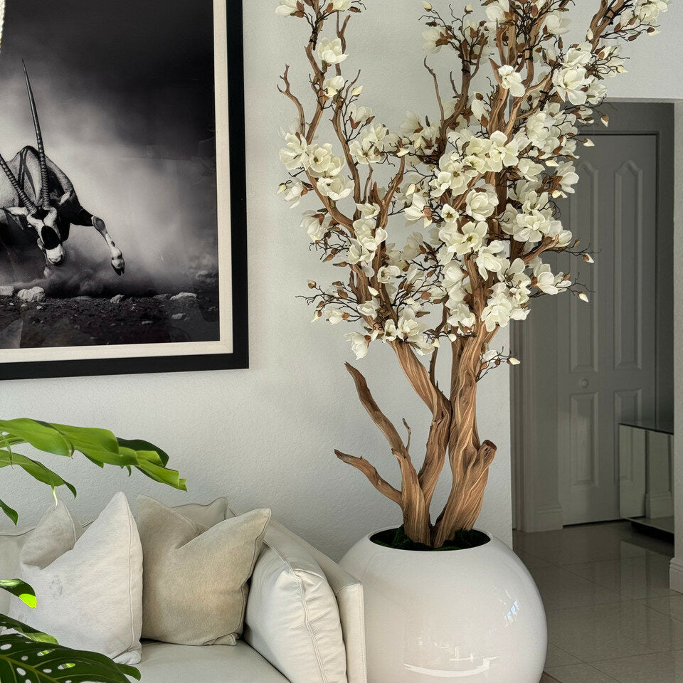 Globe blanc brillant avec cerisier en fleurs sur mesure