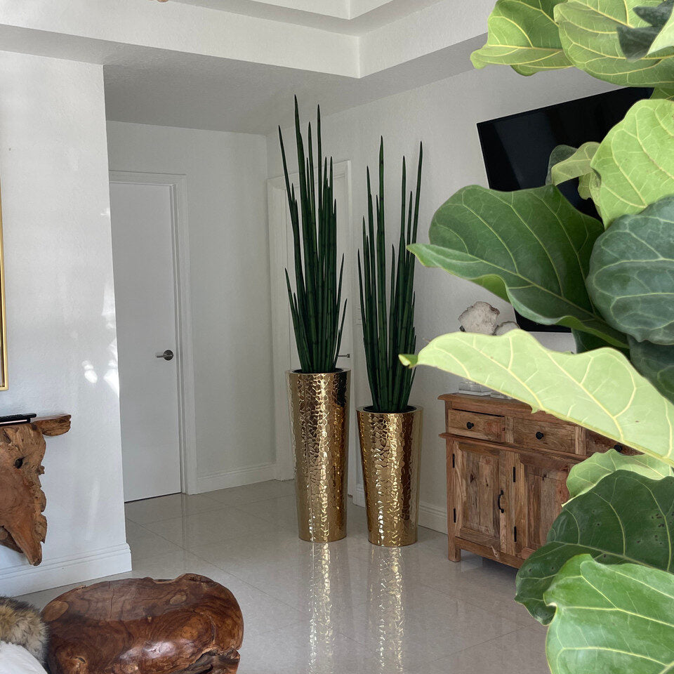 Cône conique martelé en acier inoxydable (71 cm) avec grande plante serpent