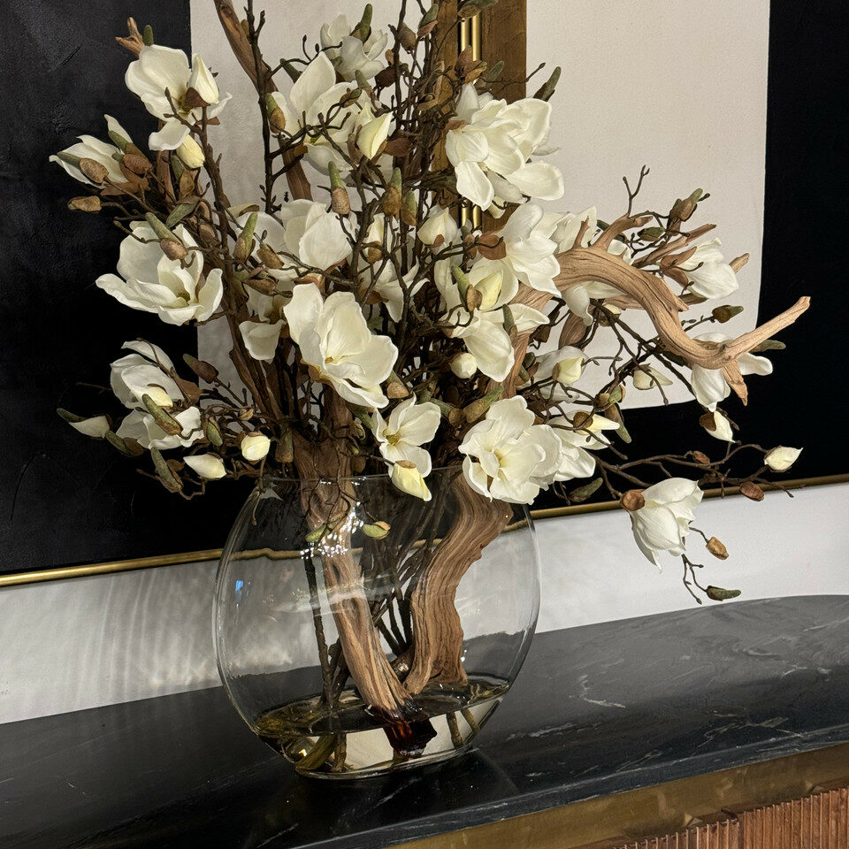 Vase Lune de 40 cm avec Magnolias