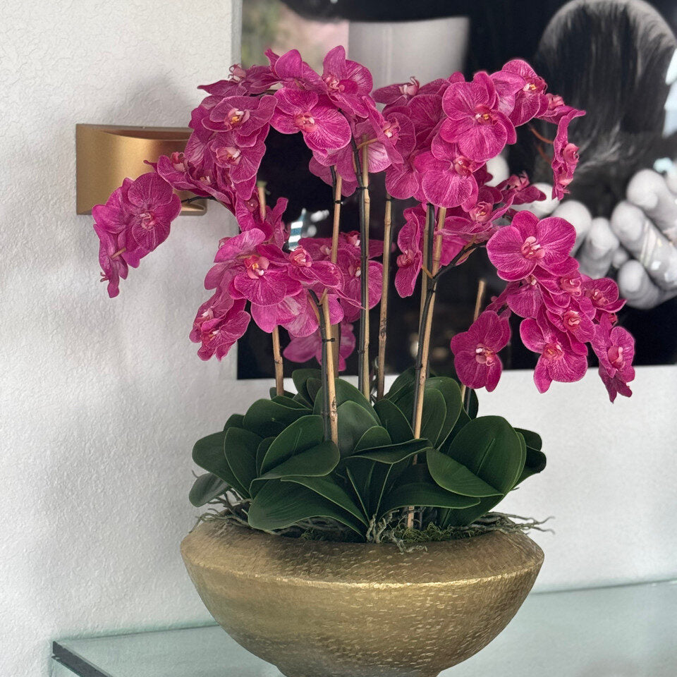Bol Blaze avec orchidées Phalaenopsis roses