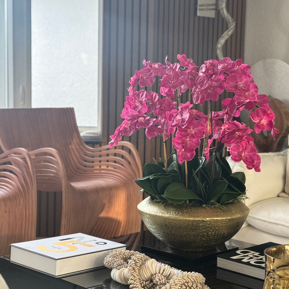 Bol Blaze avec orchidées Phalaenopsis roses