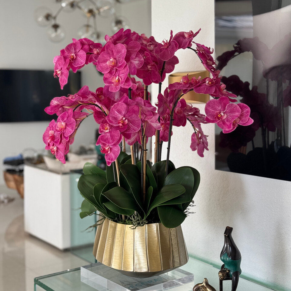 Jardinière bateau Helena avec orchidées Phalaenopsis roses