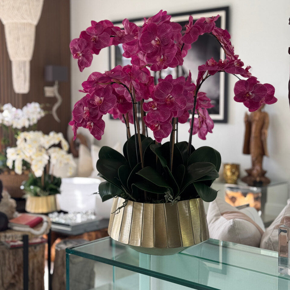 Jardinière bateau Helena avec orchidées Phalaenopsis roses