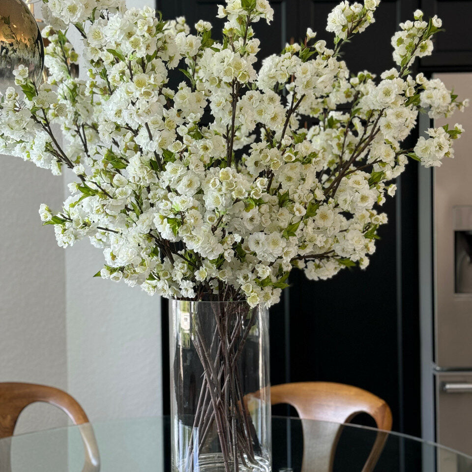 White Cherry Blossoms In 16″ Glass Cylinder